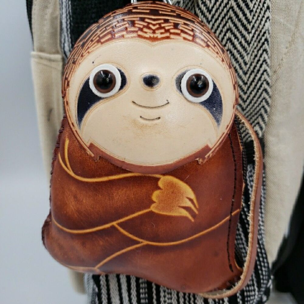 Sloth Leather Wristlet Wallet Handmade Cute Lazy Animal Zip Coin Purse Fun Gift